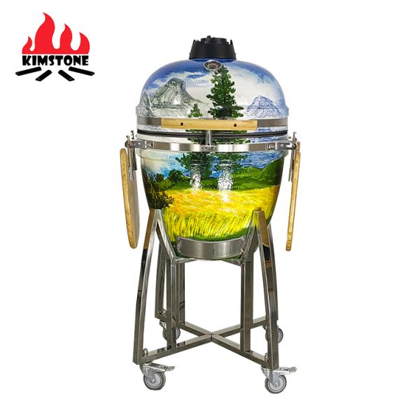 KIMSTONE 21 Inch Painted Kamado Ceramic Grill Kamado Rotisserie Charcoal Ceramic Bbq Wholesale