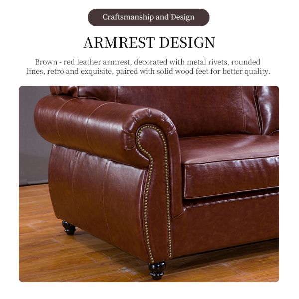 Nidea #8956 Luxury Genuine Leather Sectional Sofa Set American Retro Design Comfortable Durable for Living Room Office Apartment Hotel Use