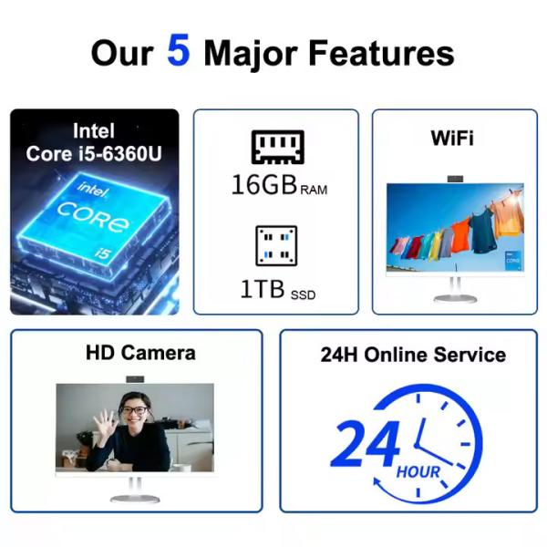 PC OEM All-In-One, Display FHD de 23,8 polegadas, Intel Core I3/I5/I7, 16 GB de RAM, 1 TB de SSD, Webcam, WiFi, Window10, Home/Business, Branco