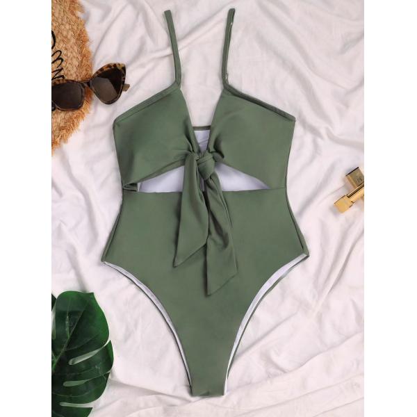 Solid Color Ladies One Piece Swimsuit Chest Tether Sexy Bathing Suits One Piece