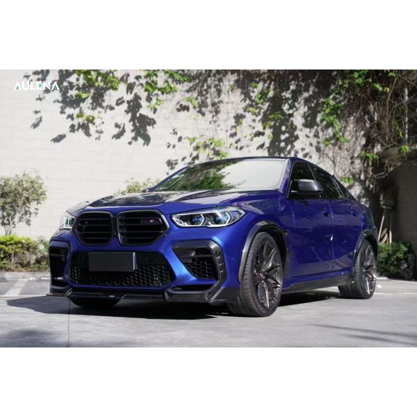 For BMW X6M Dry Carbon Fiber Body Kit X6M Aulena-style Front Lip Diffuser Spoiler Hood Wheel Arch X6M Wide-body Kit