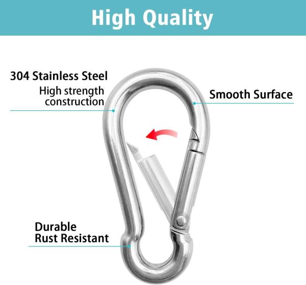 Finitura polida Carabiner de aço inoxidável Snap Spring Hook Clip com aceitação OEM