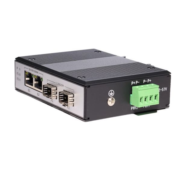 Industrial Gigabit Fiber Media Switch 2 SFP Fiber Ports 2 RJ45 Ethernet Ports