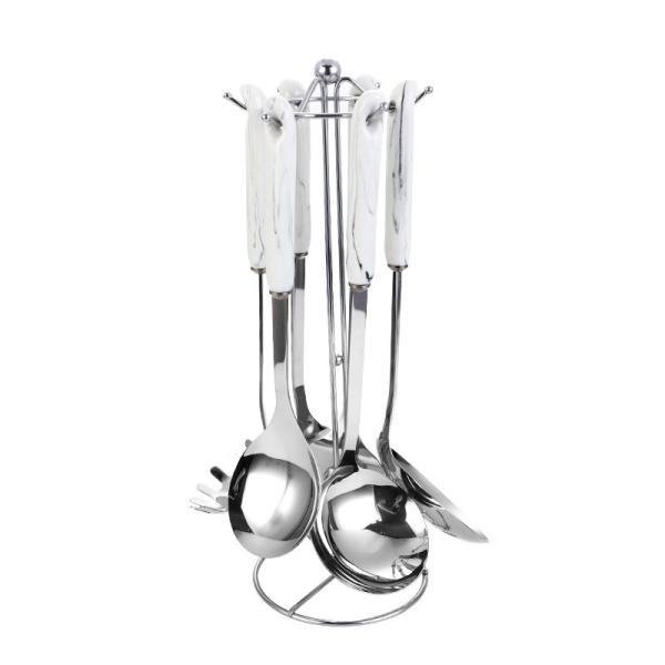 6 Pieces Stainless Steel Kitchen Utensil Sets Luxury Marble Handle Custom Logo