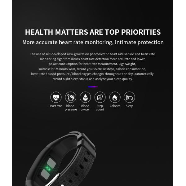 Pulsera elegante de la pantalla táctil de la prenda impermeable IP67 del reloj de Rate Blood Pressure Oxygen Ladies del corazón T15