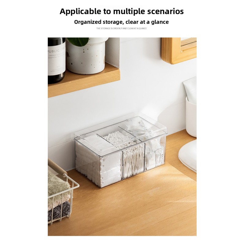 Minimalist Clear Plastic Medicine Organizer Box Large Capacity Multi-Compartment Desktop Storage Container with Handle