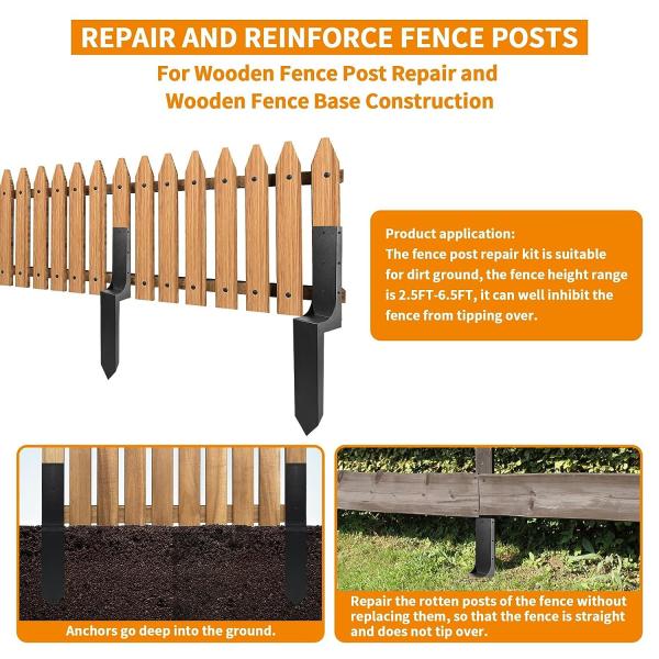 Fence Post Repair Kit Anchor Ground Spike For Repairing Damaged Wooden Fence