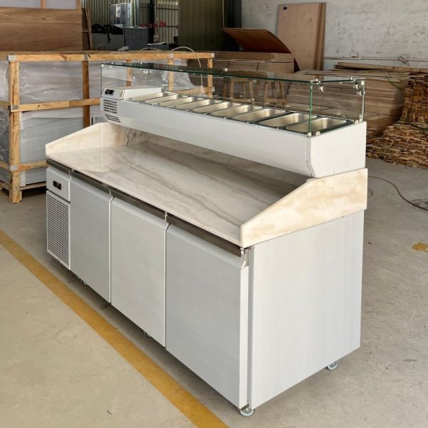 Restaurant Commercial Sandwich Prep Table Pizza Refrigerator with Granite Marble Top
