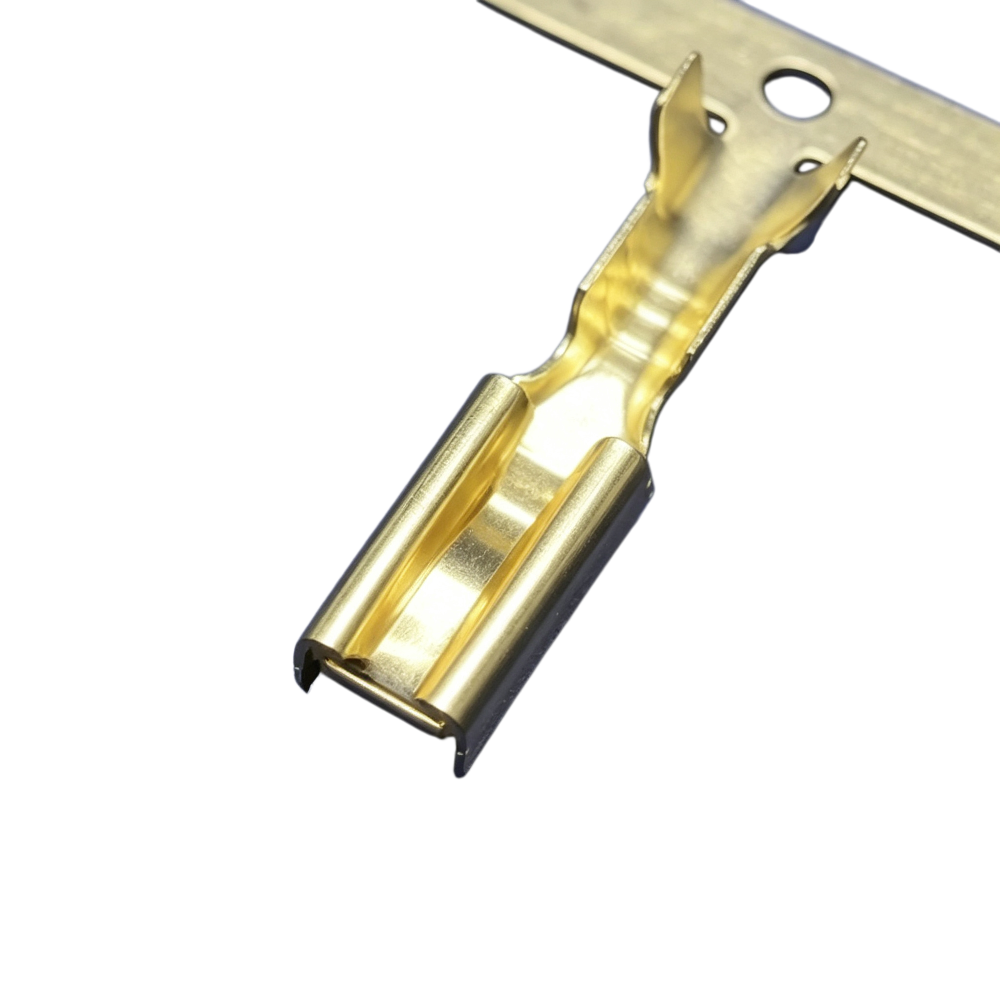 6.3mm Continuous Strip Female Quick Disconnect Terminal with Gold-Plated Surface for Automated Crimping
