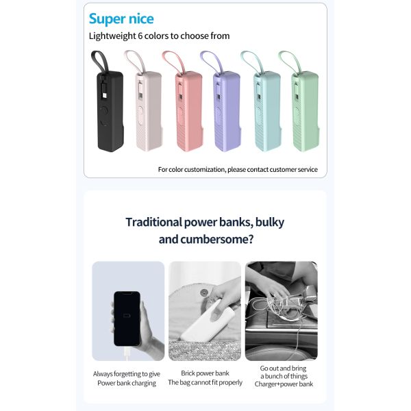 22.5W Output Quick Charger Power Bank Type C 3 In 1 5000 Mah Portable Charger