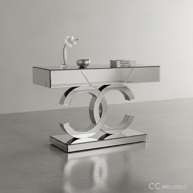 Mirrored Surface Console Table with Silver Mirror Finish and Modern Design