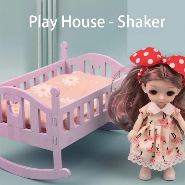 Wooden Doll House Bed Baby Crib for 6 inch Dolls Must-Have Doll Accessories for Kids