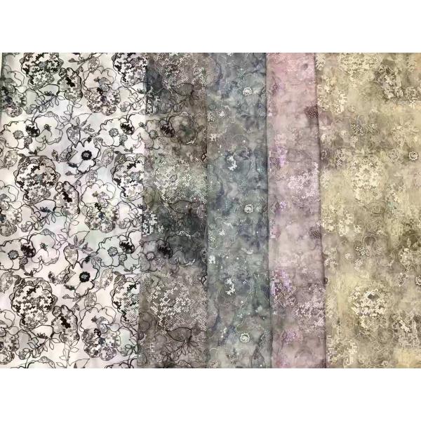 Покрашенный флористический Sequin шнурка вышил ткани платья ткани