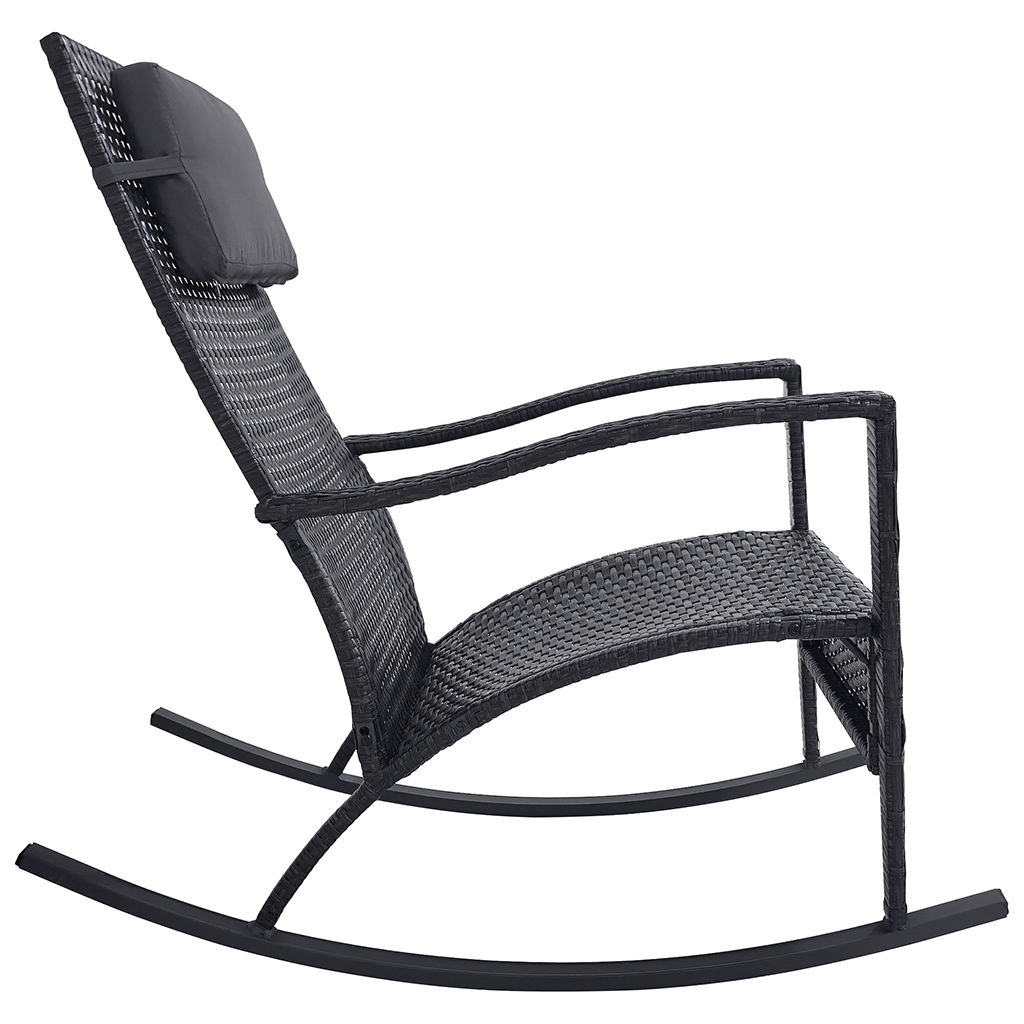 All-Weather PE Rattan Rocking Chair Set Outdoor Patio Conversation Wicker Rockers Tempered Glass Coffee Table for Balcony