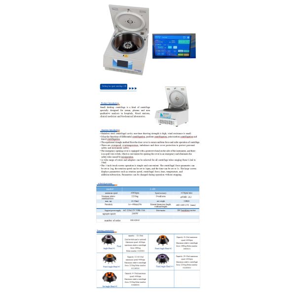 Compact Table Top Low Speed Centrifuge 4000rpm Clinical Lab Centrifuge