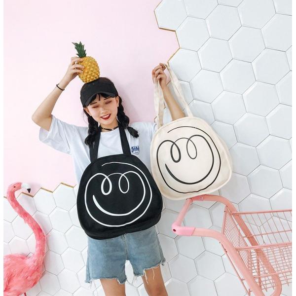 Spring / summer 2018 new Japanese smiley face printed canvas bag women shoulder bag art handbag
