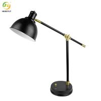 Candeeiro de mesa preto D9.8 X H26 da cabeceira da mesa de USB do metal ajustável”