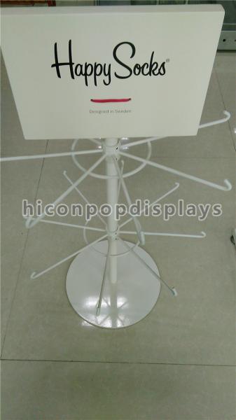 2-Layer White Pop Merchandise Displays Unit Custom Happy Socks Display 16 Hooks