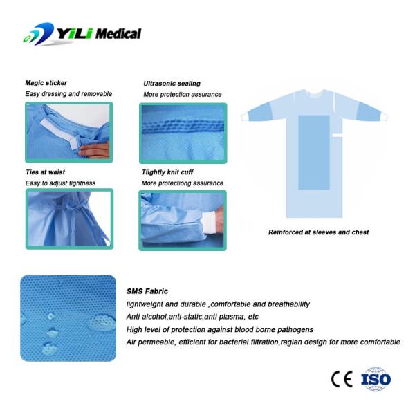 Waterproof Surgical Blue Isolation Gown , SMS PP PE Disposable Hazmat Suit
