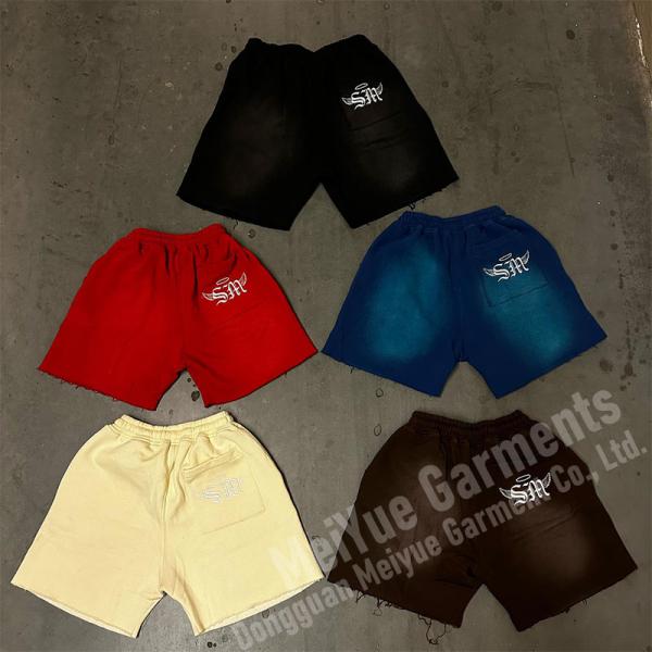 Cotton Applique Embroidery Streetwear Basketball Shorts Acid Wash Shorts Anti Wrinkle
