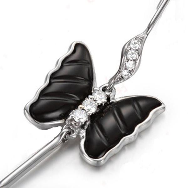 18K White Gold  with Diamonds  Balck  Onyx Butterfly  Dangle Earrings (GDE019)