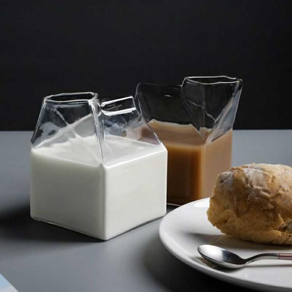 High borosilicate Breakfast Milk Glass Bottle 250ml Clear Square Shape