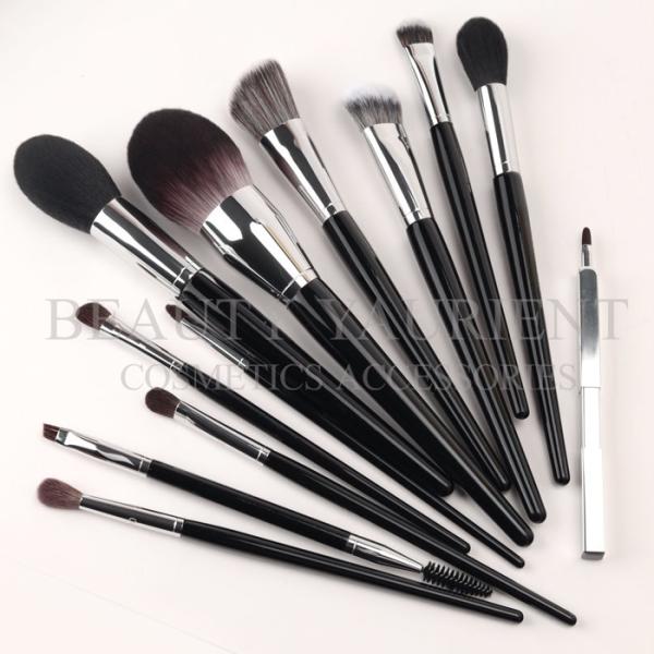 Black Wooden Handle 12-16cm12 Piece Makeup Brush Set With PU Pouch