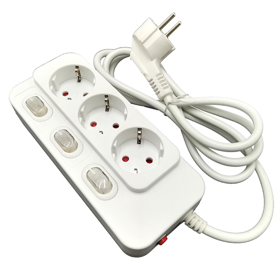 3 outlet Germany Type Extension Socket With Indivial On/Off Switch