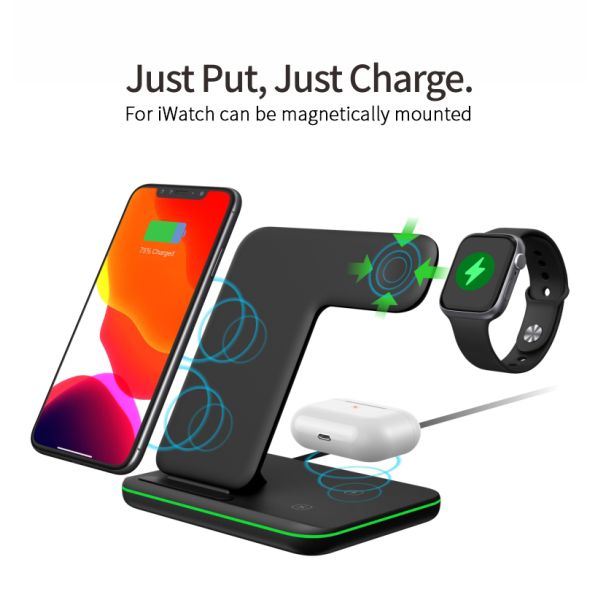 3 In 1 Phone Watch Earbud Charger Multifunction Wireless Stand Holder 15W Fast Charging Docking Station
