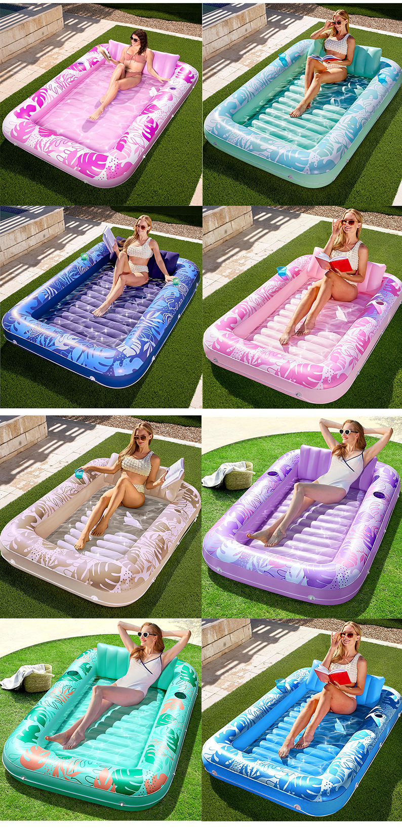 PVC Inflatable Floating Bed ,water Floating Bed with Backrest, Swimming Pool and Beach Dual Use Inflatable Floating Mattress Bed