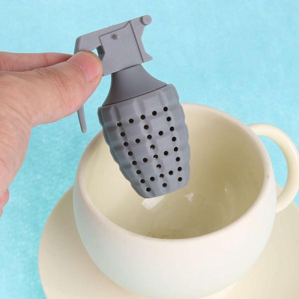 Funny Unique Customized Colour Cool Hand Grenades Shape Silicon Silicone Tea Bag Strainer Infuser Tea Ball
