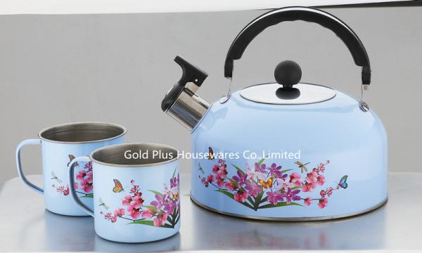 Safety Alarm 0.11cbm Stainless Steel Whistle Kettle With 2 Cups