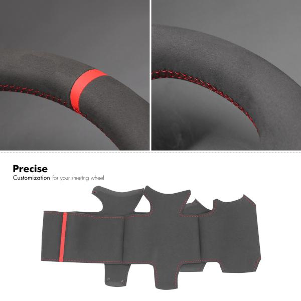 Hand Stitched Faux Black Suede Red Strip Steering Wheel Cover for Land Rover Discovery 3  2004-2009