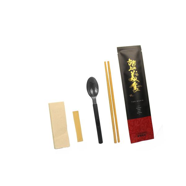 Restaurant Disposable PP Cutlery Bag Set with Biodegradable Napkin and Printed Logo