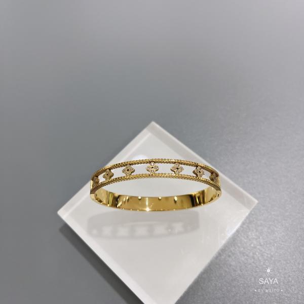 Lady Stainless Steel Bangle Gold Hollowed Kaleidoscope Inlaid With Diamond Bracelet