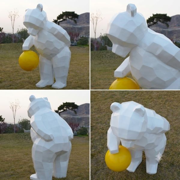 Garden Decoration Geometric Painted Stainless Steel Bear Sculpture