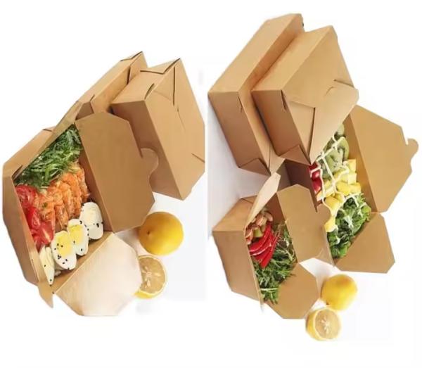 Customized Kraft Paper Takeaway Boxes Eco-Friendly Recyclable Fast Food Containers Durable Disposable Packaging Customer's Logo