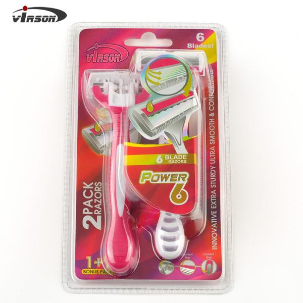 Custom Disposable Six Blade Open Back Shaving Razor Face Hair Removal Razor for Ladies