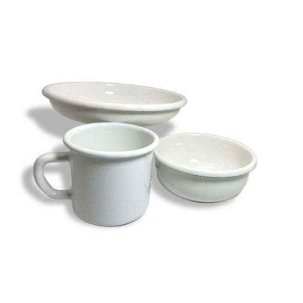 240g Custom Logo Enamel Carbon Steel Bowl Set 6cm 7cm 8cm 9cm 10cm 11cm 14cm 15cm Plain White Round Dinner Rice Soup