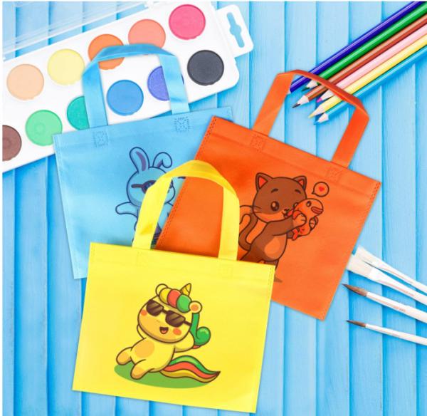 Bolso de Bolso Blank Bolso de Presente de Festa Não Tecido Bolso de Presente DIY Bolso de Presente com Alças Bolso Favorito de Festa para Bebê Chuveiro Festa de aniversário Rainbow Party Supplies