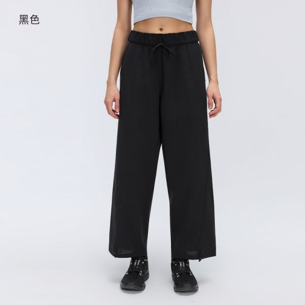 Linen-Look Drawstring Waist Casual Pants with Adjustable Ankles and Side Pockets for Women