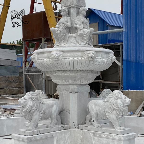 Modern Water Fountains Marble Lions Fountain Large Stone Carving Garden Decoration