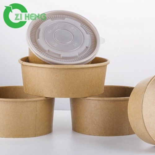 Natural Grease Resistant Kraft Paper Bowls , Salad Hot Takeaway Food Containers