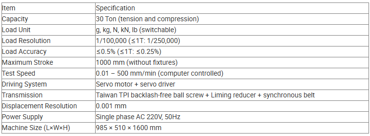 30T Servo Controlled Dual Column Universal Tensile Testing Machine Servo-Controlled Universal Testing Machine