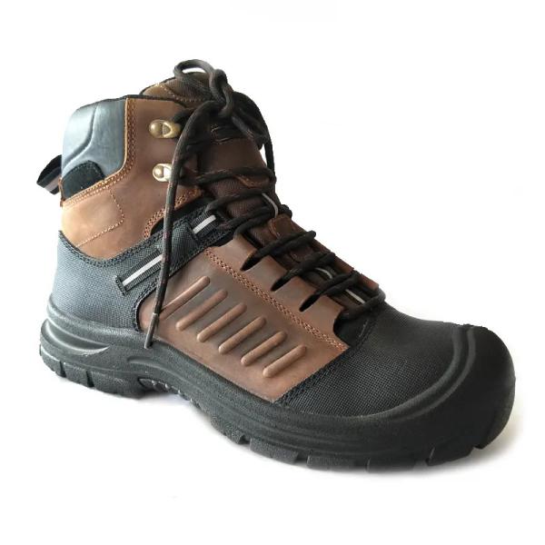 PU Industrial Safety Shoes Brown Leather Steel Toe Boots For Autumn