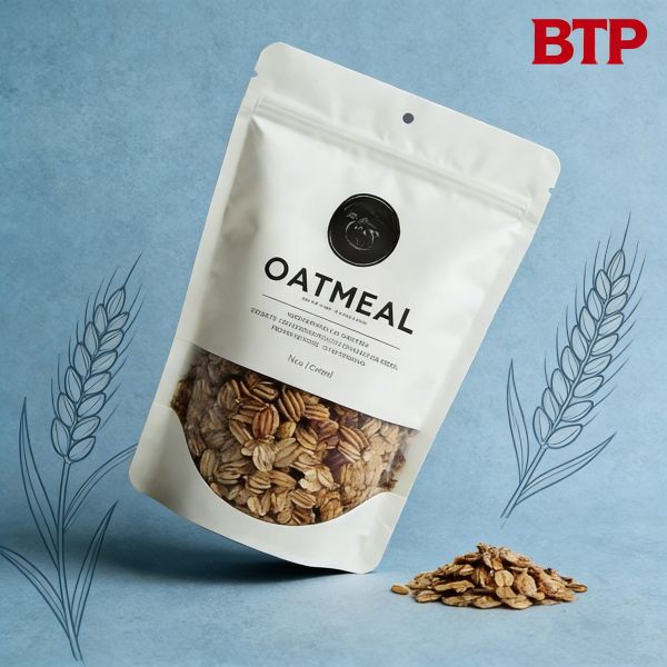 Custom Printed Oatmeal Stand up Pouch with Clear Window Resealable Zipper Food Grade Plastic Bags Gravure Printing