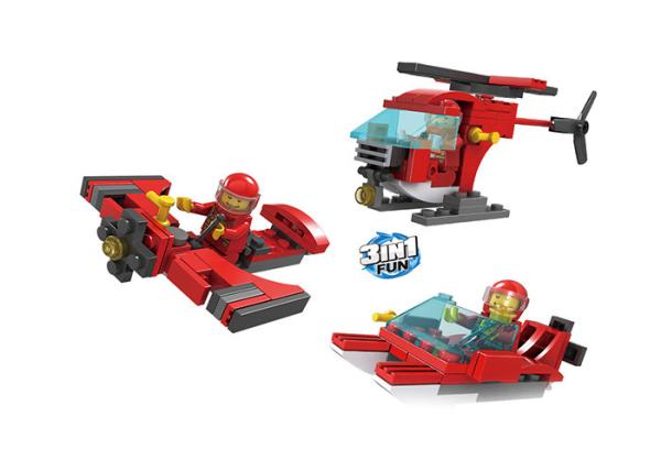 58Pcs 3 In 1 Mini Building Blocks Educational Toys Fire Rescue Vehicle Helicopter