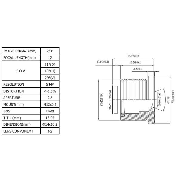 2/3" 12mm Board lens Megapixel Low distortion lens CCL2312MP 2/3" 12mm