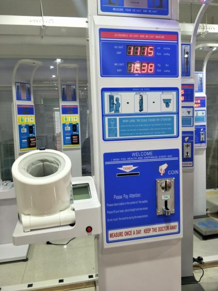 Coin operated medical height weight bmi blood pressure scales with printer