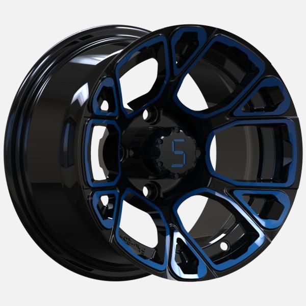 Golf Cart Wheels 12 Inch Blue/Glossy Black 4x4 Bolt Including Center Caps